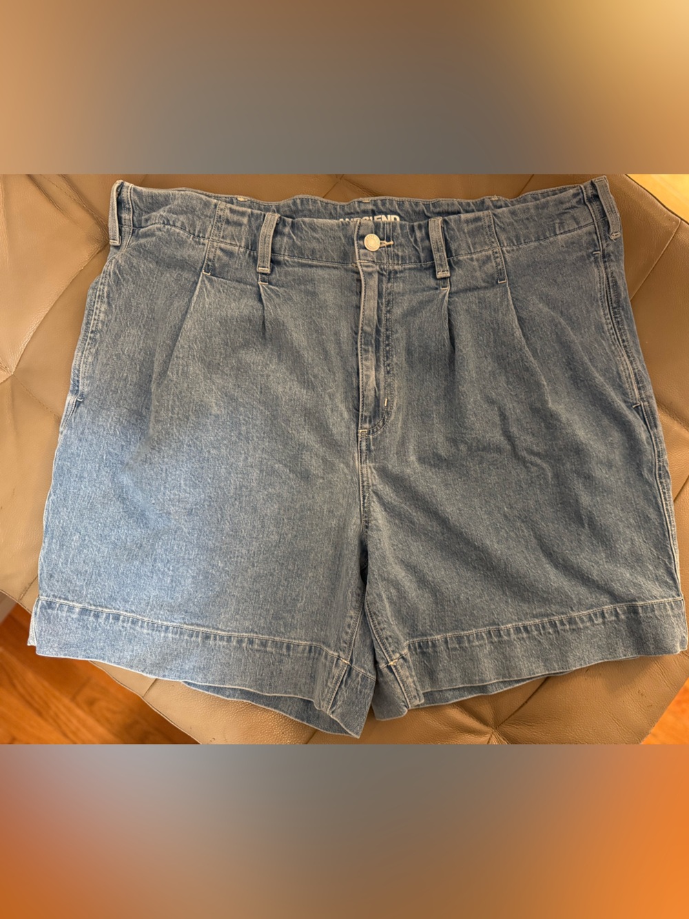 Lands' End High Rise Denim Cuffed Shorts Medium Wash Blue Size 20